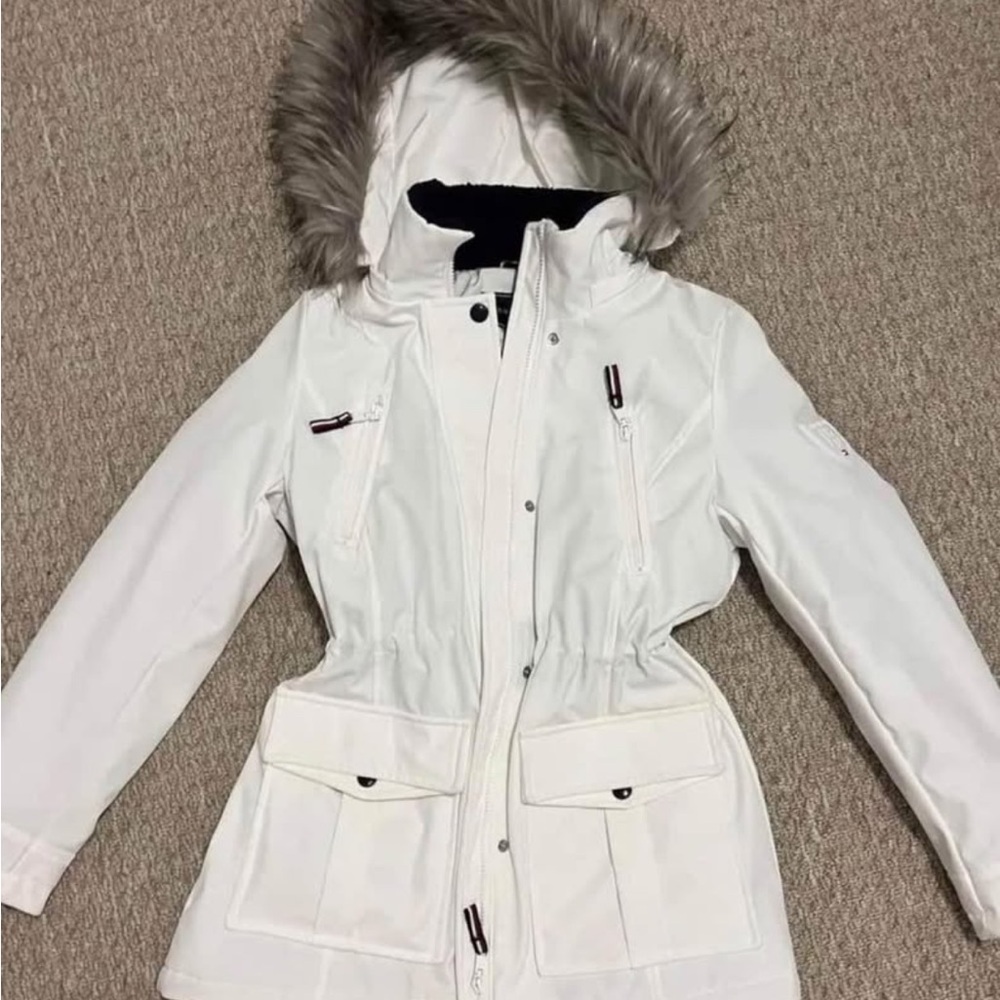 White Hooded Jacket with Fur Trim